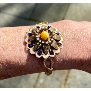 Vintage Bracelet - Pendant, Stones Brass/Gold Vintage Style Watchband